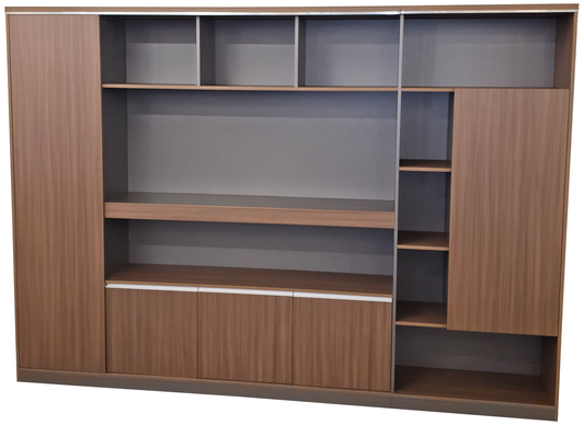 Modern Extra Large Walnut Bookcase with Doors & Open Shelving - 2800mm - PM02-S01
