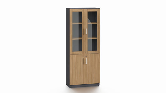 Modern Executive Walnut Two Glass Door Bookcase - 800mm - PM02-S03