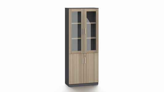 Modern Executive Golden Oak Two Glass Door Bookcase - 800mm - PM02-S03