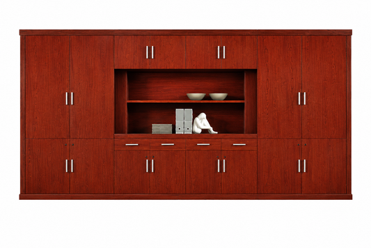 Extra Large Luxury Cherry Rosewood Real Wood Veneer Executive Bookcase with Open Shelving - 4000mm - KM5B55