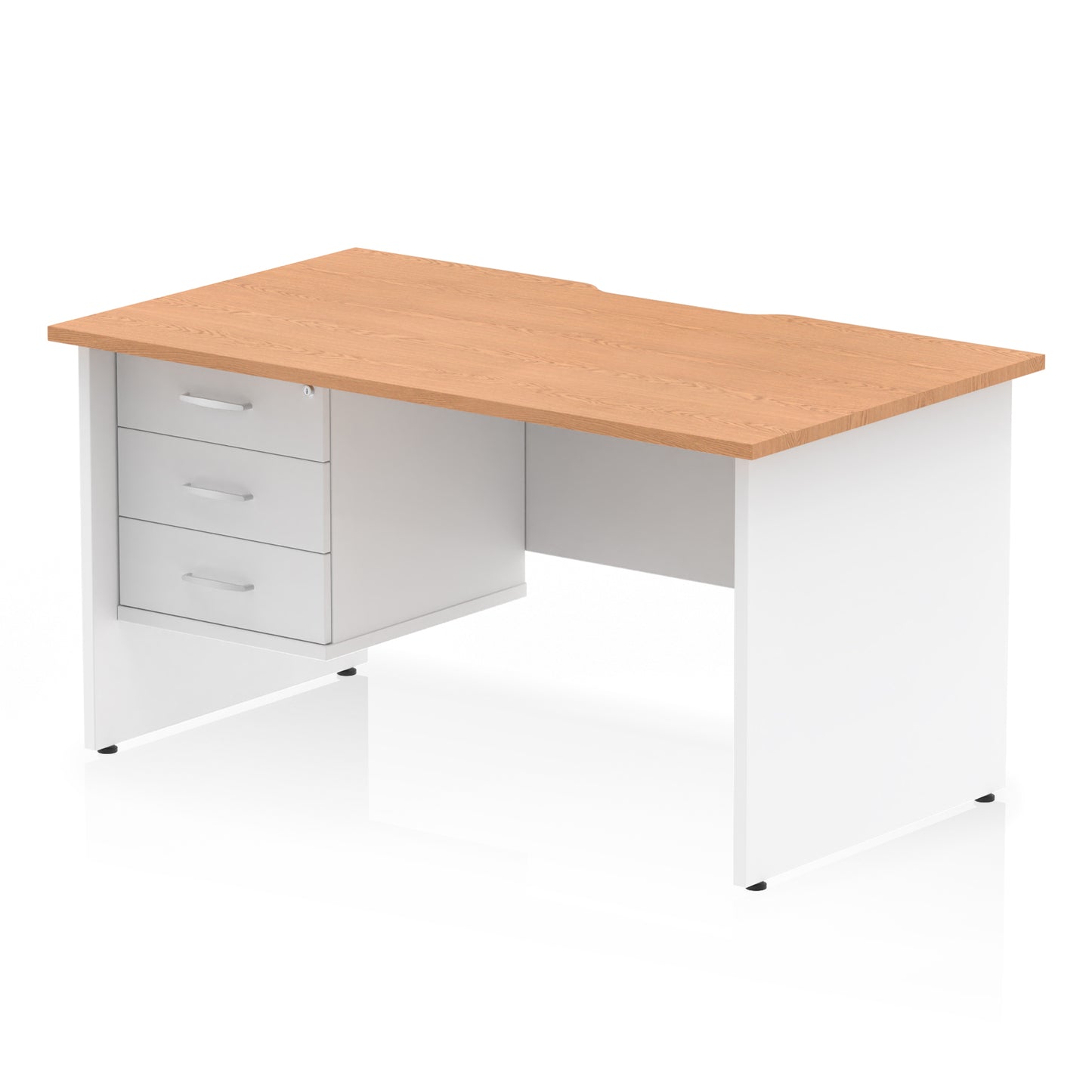 Impulse Scalloped Edge Panel End Straight Desk With Single Fixed Pedestal - 1400mm - Multiple Colour Options