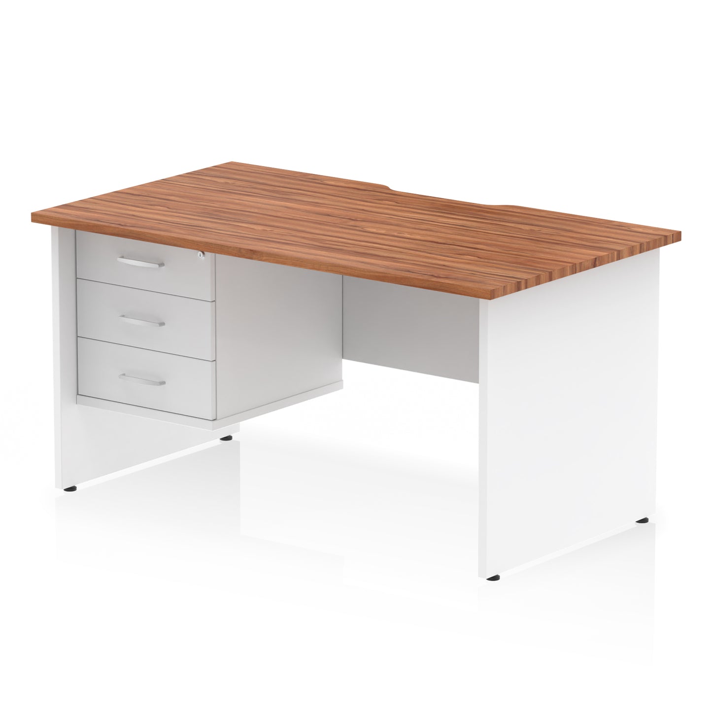Impulse Scalloped Edge Panel End Straight Desk With Single Fixed Pedestal - 1400mm - Multiple Colour Options