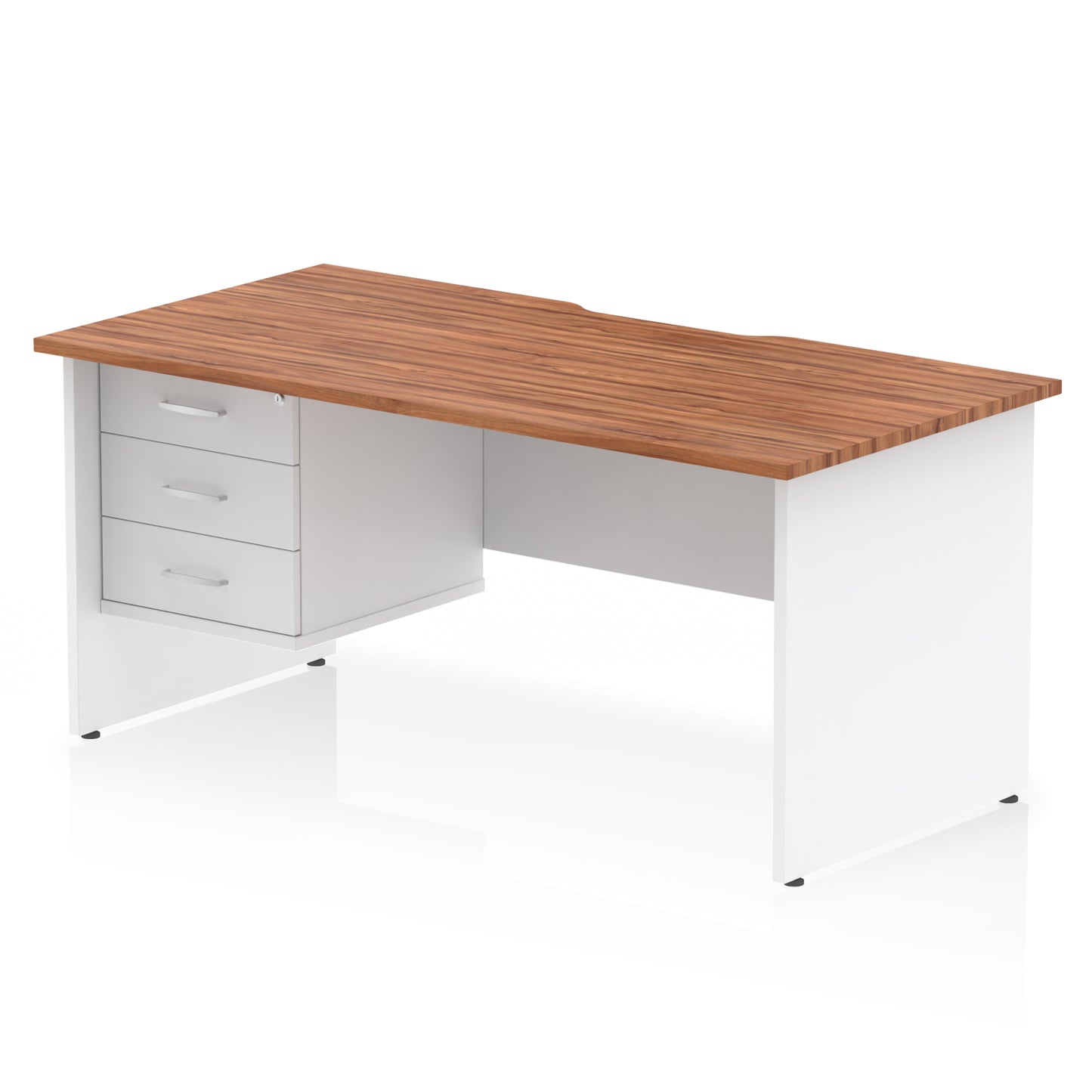 Impulse Scalloped Edge Panel End Straight Desk With Single Fixed Pedestal - 1600mm - Multiple Colour Options