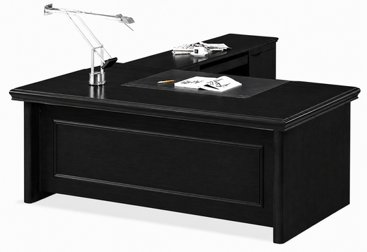 Black Ash Real Wood Veneer Executive Office Desk with Pedestal and Return - 1800mm - U37181