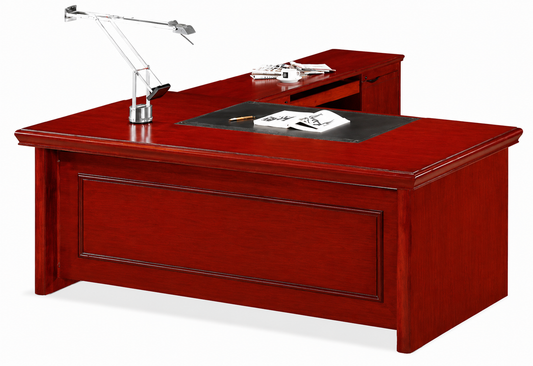 Cherry Rosewood Real Wood Veneer Executive Office Desk with Pedestal and Return - 1800mm - U37181