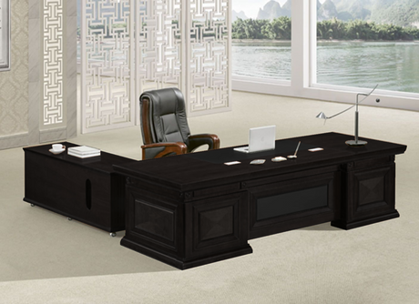 Large Traditional and Stylish Executive Office Desk Real Veneer - With Pedestal and Return - 2400mm / 2600mm / 2800mm - U3J241