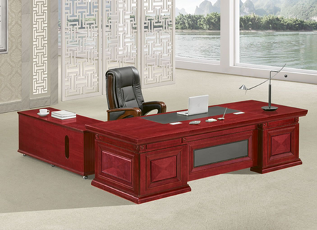 Large Traditional and Stylish Executive Office Desk Real Veneer - With Pedestal and Return - 2400mm / 2600mm / 2800mm - U3J241