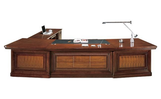 Premium Traditional Large Curved Executive Office Desk - With Pedestal and Side Return - 2800mm to 3800mm - U66283