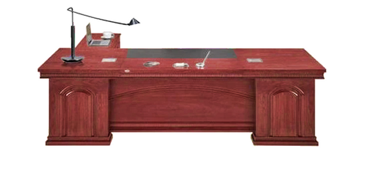 Traditional Large Executive Cherry Rosewood Real Wood Veneer Office Desk with Pedestal and Return - 2000mm / 2200mm / 2400mm / 2600mm - U6C201