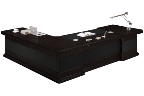 Luxury Executive Desk Black Leather Detailing with Desk High Return and Pedestal - 2800mm / 3000mm / 3200mm / 3600mm - U9C321