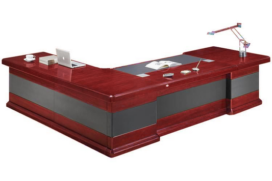 Luxury Executive Desk Black Leather Detailing with Desk High Return and Pedestal - 2800mm to 3600mm - U9C321