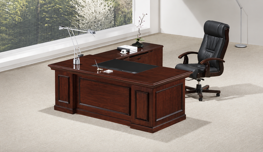Real Walnut Veneer Executive Office Desk With Pedestal & Return - 1600mm - UG163