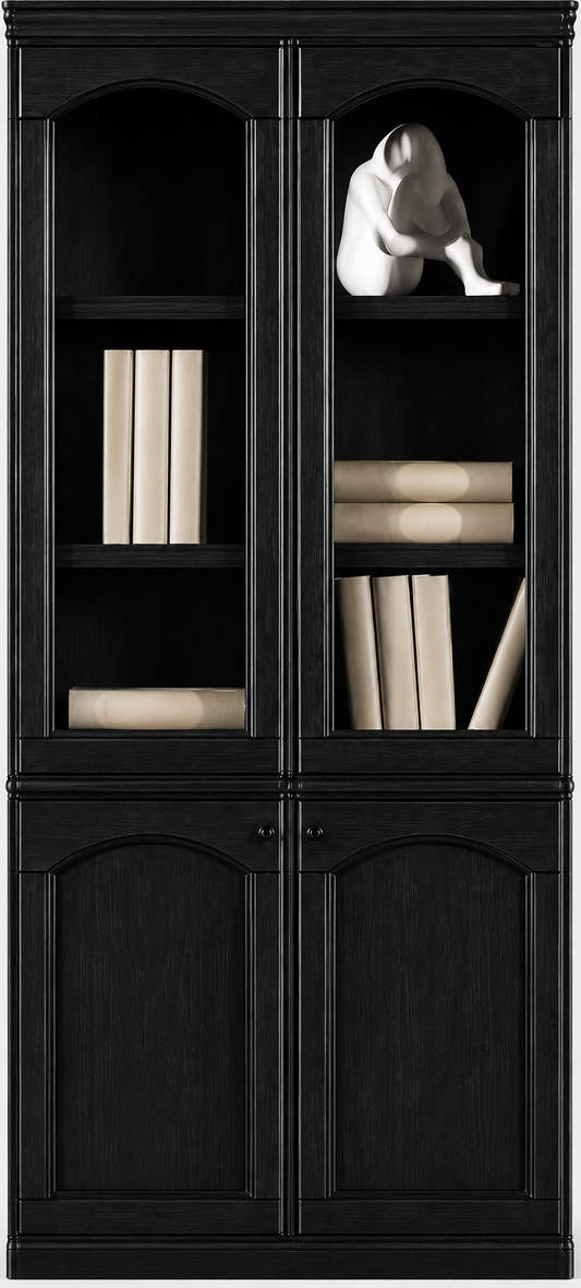 Real Black Ash Wood Veneer Executive Two Door Office Storage Bookcase - 900mm - UM162-2DR