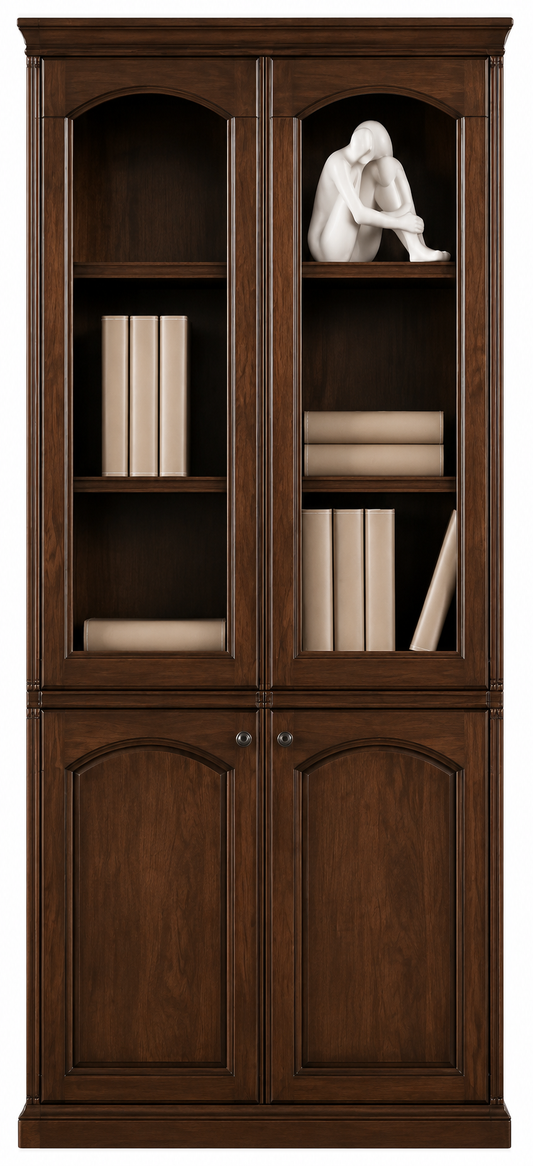 Real Walnut Wood Veneer Executive Two Door Office Storage Bookcase - 900mm - UM162-2DR