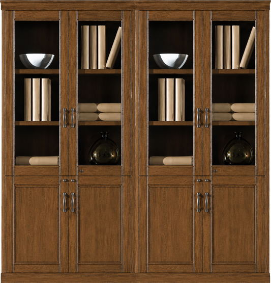 Real Light Walnut Wood Veneer Executive Four Door Office Storage Bookcase - 1800mm - UM182-4DR