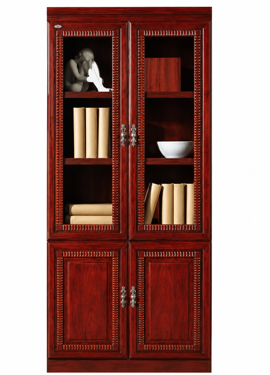 Cherry Rosewood Real Wood Veneer Executive Bookcase With Two Glass Doors - 900mm - UMZ102-2DR