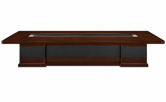 Walnut Real Wood Veener High End Luxury Boardroom Table With Black Leather Detailing - 4000mm to 6000mm - UT9C48