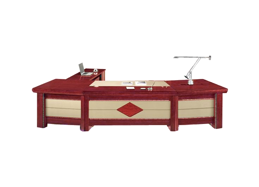 Large Curved High Quality Executive Office Desk with Cream Leather Paneling - With Pedestal and Return - 2800mm / 3000mm / 3200mm / 3400mm - UTB323