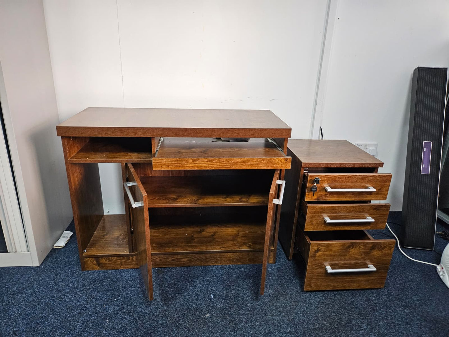 EX SHOWROOM - Dark Oak Mobile Pedestal and Desk High Return - KW-DO-P+R
