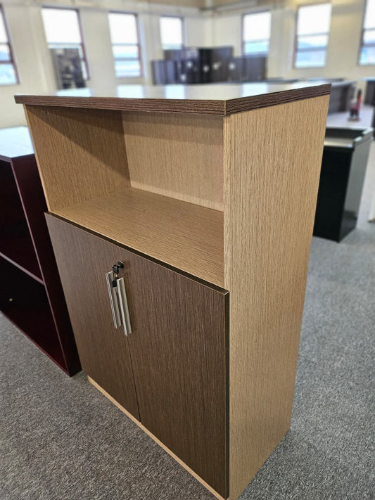 EX SHOWROOM - Coffee Oak Storage Cabinet with Lockable Doors - COF-CUPBOARD