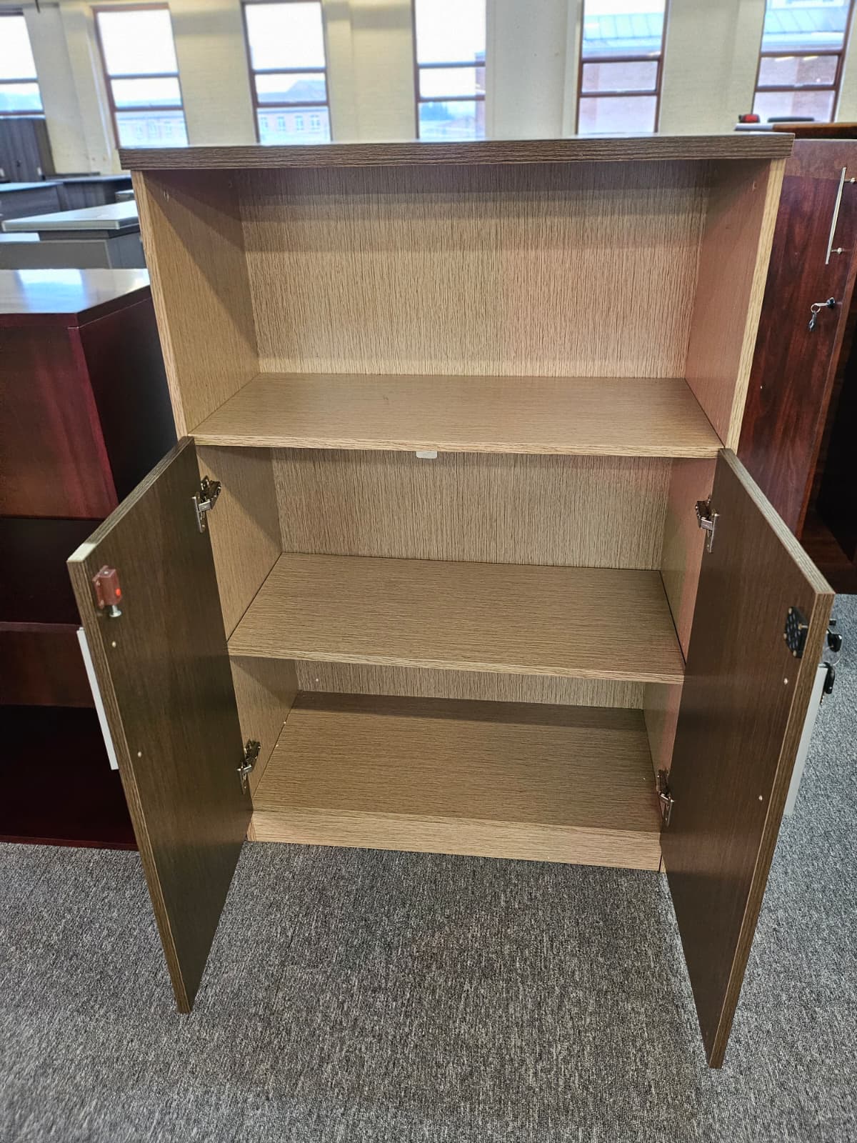 EX SHOWROOM - Coffee Oak Storage Cabinet with Lockable Doors - COF-CUPBOARD