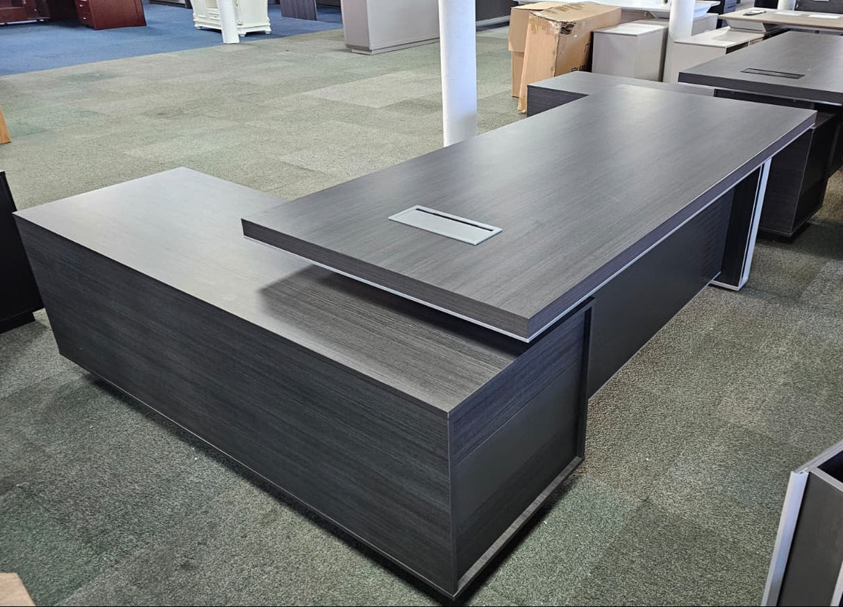 Large Stylish Grey Oak Right Hand Corner Executive Office Desk with Built in Storage - Ex-Showroom - 2400mm - BJS-D1124
