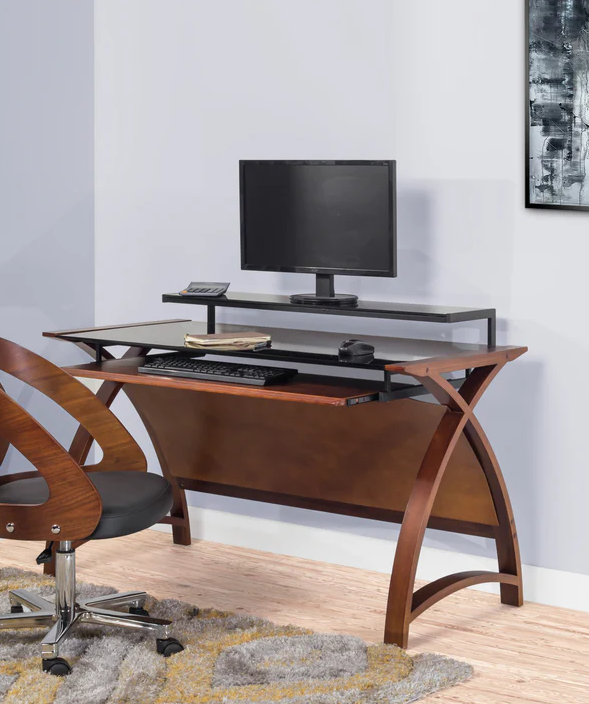 Contemporary Quality Glass Home Office Desk in Walnut - 1300mm - PC201-1300