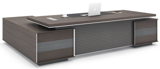Extra Large Modern Grey Oak Executive Office Desk with Integrated Cupboard and Return - 3200mm - BJS-D0132