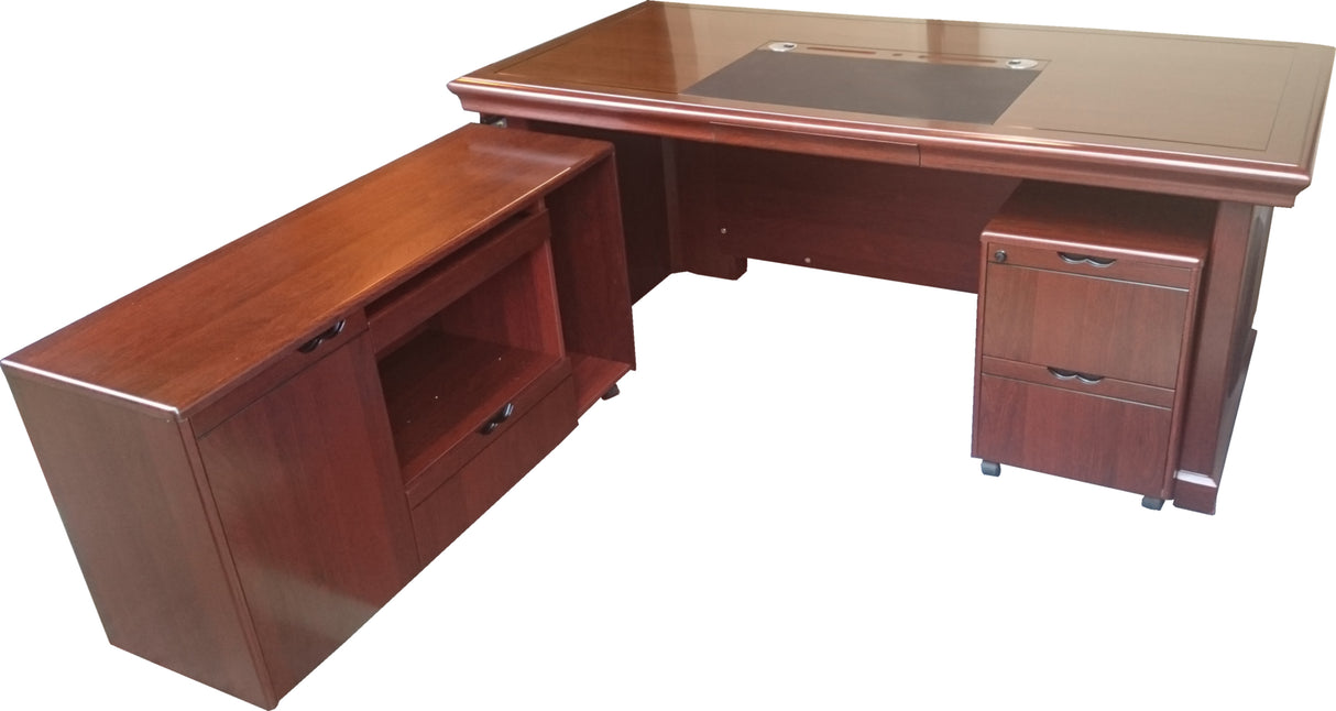 Mahogany Executive Desk With Leather Detailing - With Pedestal and Return - 1819