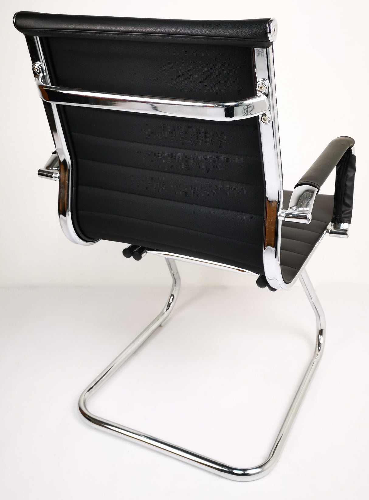 Contemporary Eames-Style Cantilever Visitor Chair in Black Leather - HB-E13