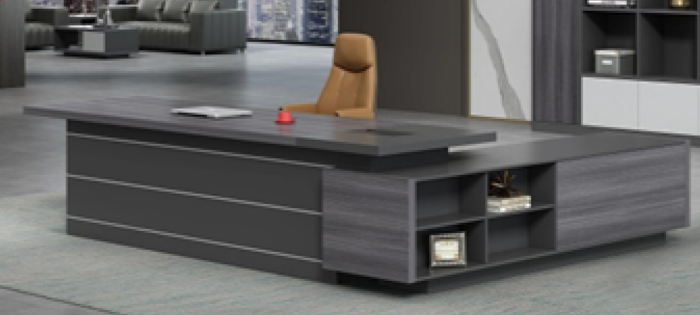 Large Modern Grey Oak Executive Office Desk with Built in Storage - 2400mm, 2800mm & 3200mm - LX-D04