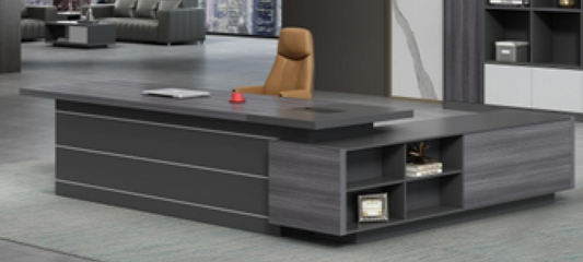 Large Modern Grey Oak Executive Office Desk with Built in Storage - 2400mm - LX-D04