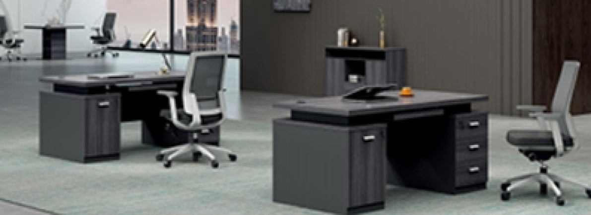 Modern Grey Oak Executive Office Desk with Pedestal & Cupboard - 1400mm - LX-WK-D0614