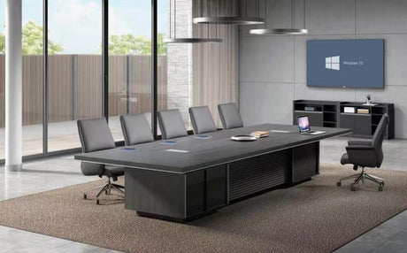Modern Large Grey Oak Meeting Table with Built in Storage - Sizes from 2800mm to 6000mm - LX-BJS-MET