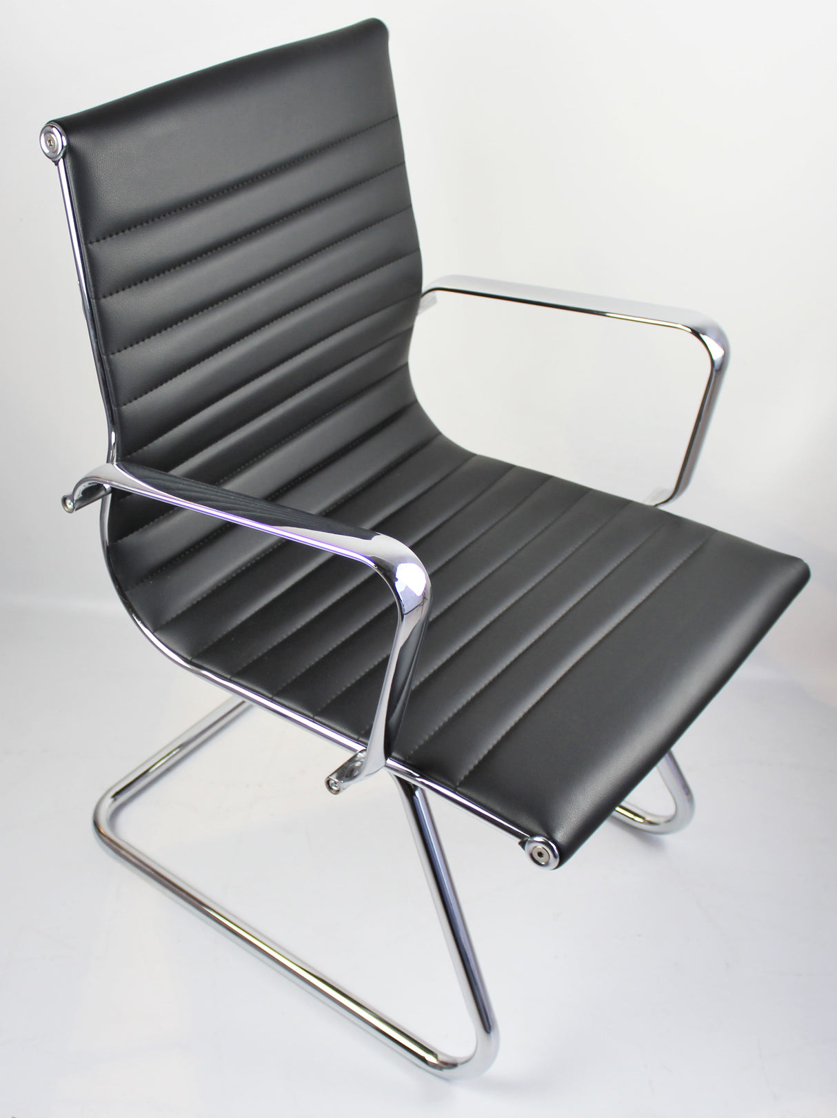 Contemporary Eames-Style Cantilever Visitor Chair in Black Leather - HB-E13