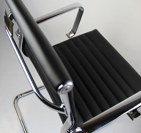 Contemporary Eames-Style Cantilever Visitor Chair in Black Leather - HB-E13
