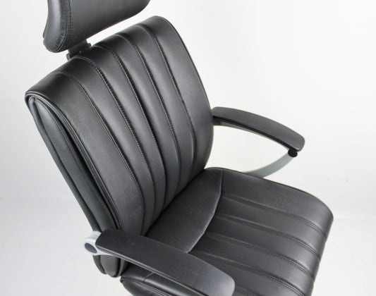 Black Genuine Leather Quality Office Chair With Headrest - BJ016HL