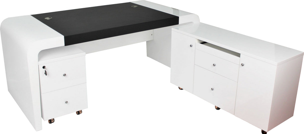 Prosparae Gloss White Executive Desk with Pedestal and Return - 2000mm - T1381
