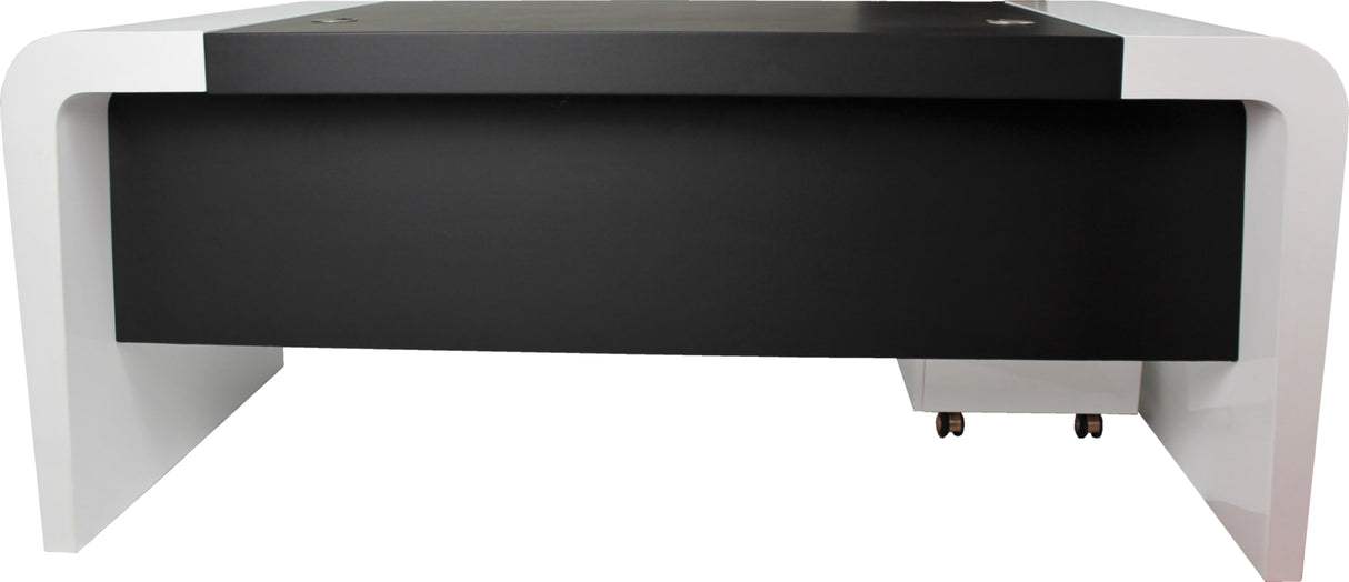 Prosparae Gloss White Executive Desk with Return & Pedestal - 2200mm - T1381