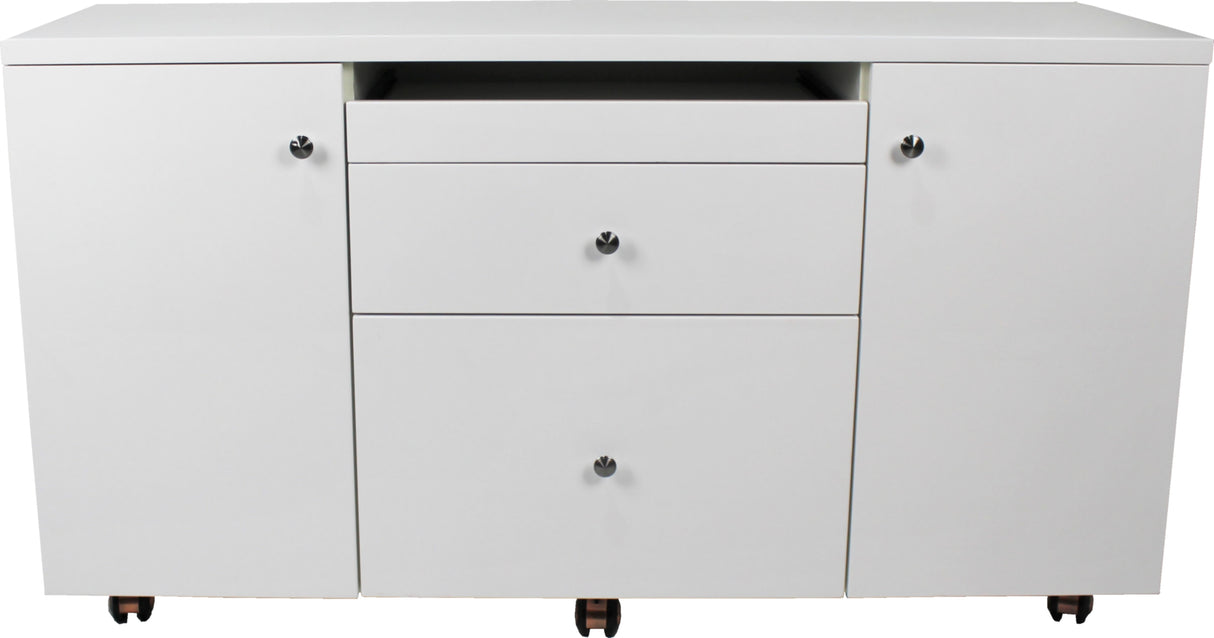 Prosparae T1381-1.8 Gloss White Executive Desk with Pedestal and Return