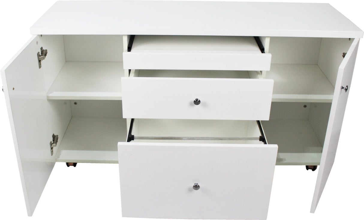 Prosparae Gloss White Executive Desk with Return & Pedestal - 2200mm - T1381