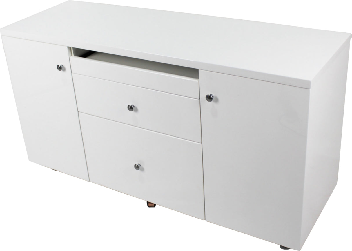 Prosparae T1381-1.8 Gloss White Executive Desk with Pedestal and Return