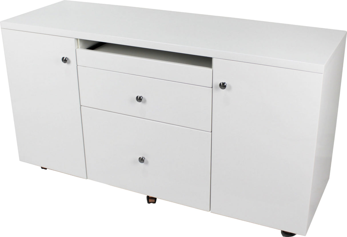 Prosparae Gloss White Executive Desk with Return & Pedestal - 2200mm - T1381