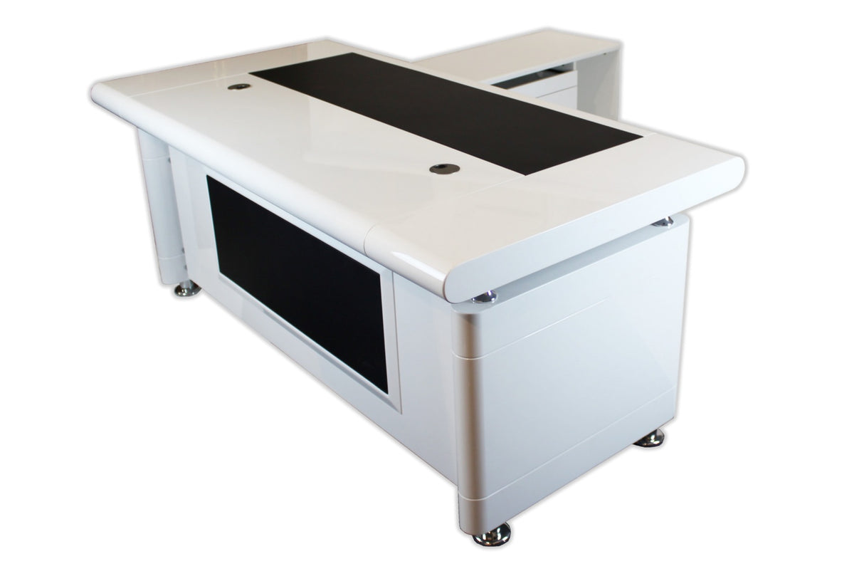 White Gloss Executive Office Desk with Pedestal and Return - 1600mm - 1861