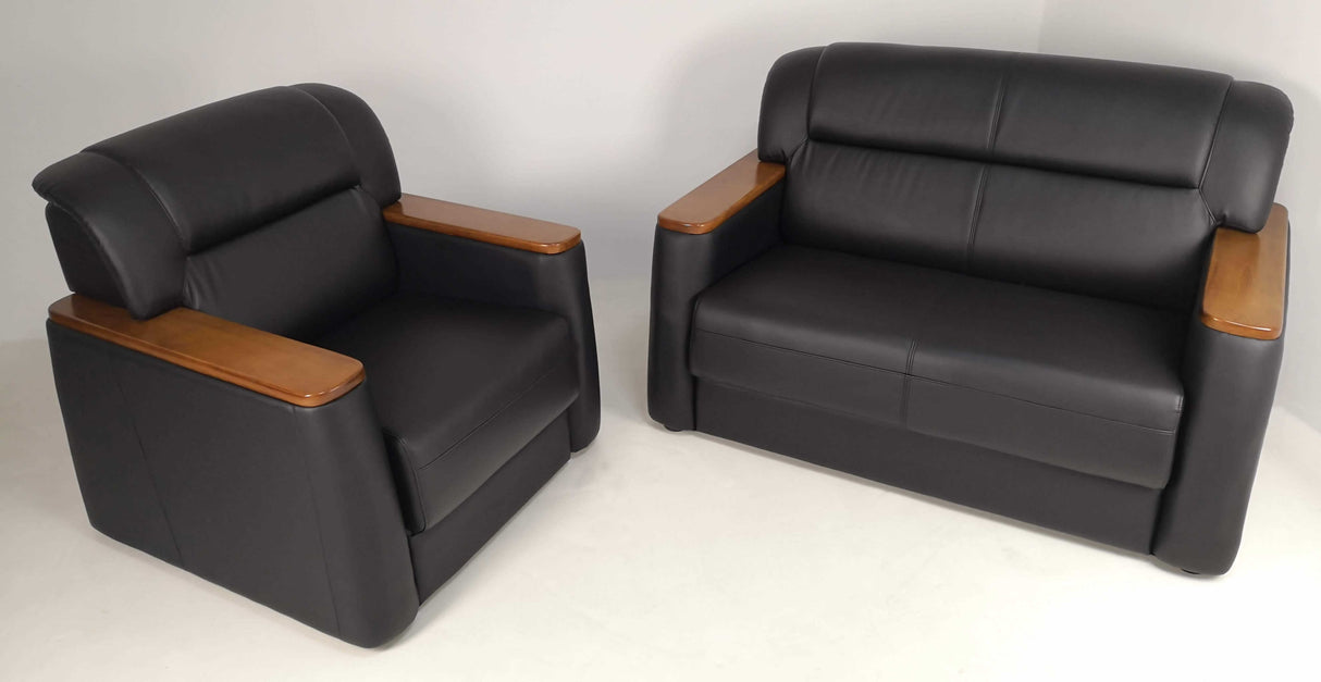 Black Office Sofa with Walnut Arms - Single, Twin or Triple - F-110