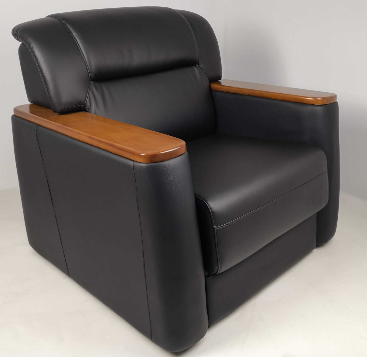 Black Office Sofa with Walnut Arms - Single, Twin or Triple - F-110