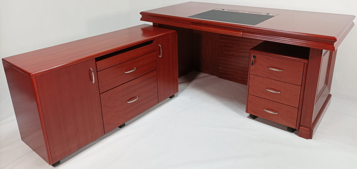 Real Wood Veneer Mahogany Executive Office Desk with Pedestal and Return - 1600mm - 2018