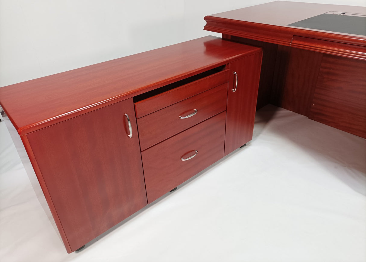 Real Wood Veneer Mahogany Executive Office Desk with Pedestal and Return - 1600mm - 2018