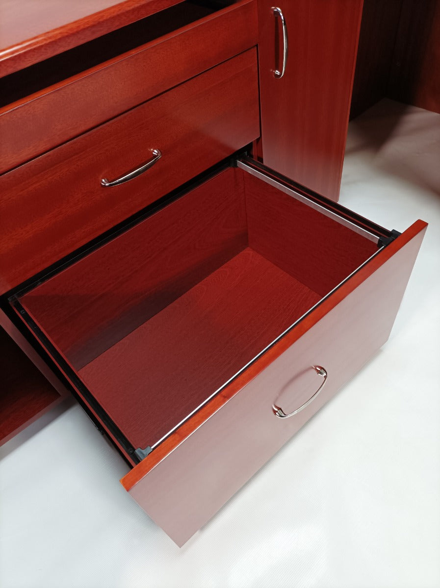 Real Wood Veneer Mahogany Executive Office Desk with Pedestal and Return - 1600mm - 2018