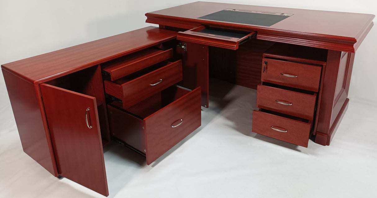 Real Wood Veneer Mahogany Executive Office Desk with Pedestal and Return - 1600mm - 2018